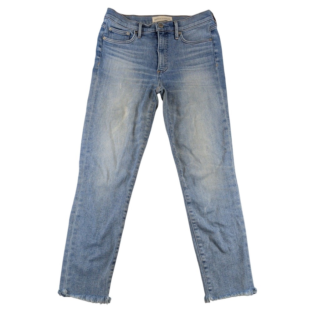 Denim Forum The Nico Mid Rise Skinny Crop Jeans Light Wash Raw Hem Size 28